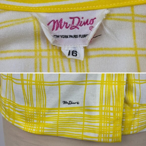 Vintage 60s Yellow Blouse Womens Size XL Heart Buttons Mr. Dino Plaid Long Slv - Picture 10 of 10
